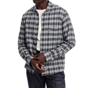 YMC Shirt Mens XL Blue Grey Plaid Button Up Pocket Cotton Cashmere CURTIS $250